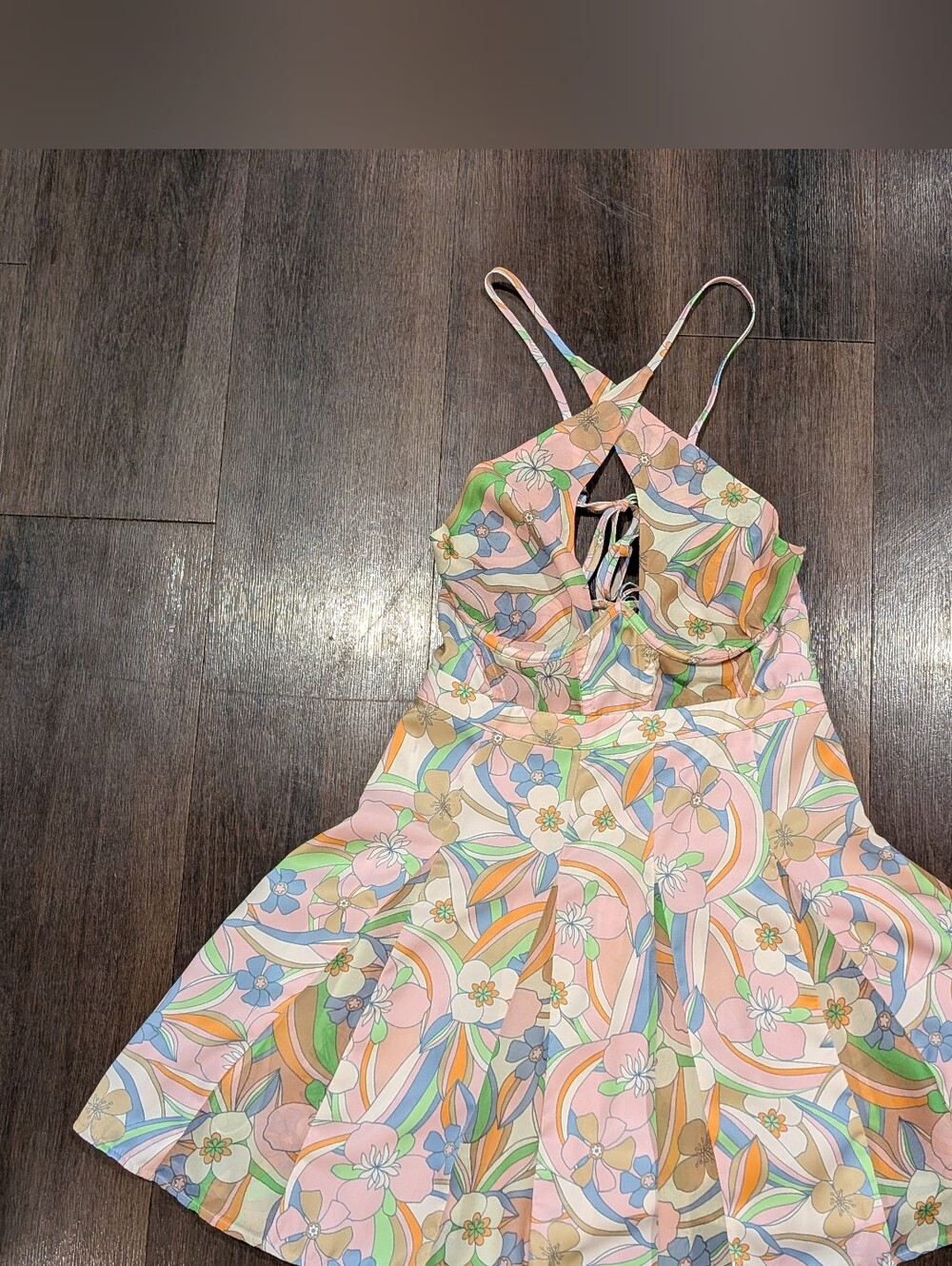 For Love & Lemons sz. S pastel floral mini halter dress